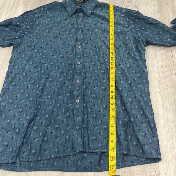 Exchange Unlimited Vintage Blue Print Long Sleeve Light Button Down Shirt Large - Picture 9 of 9